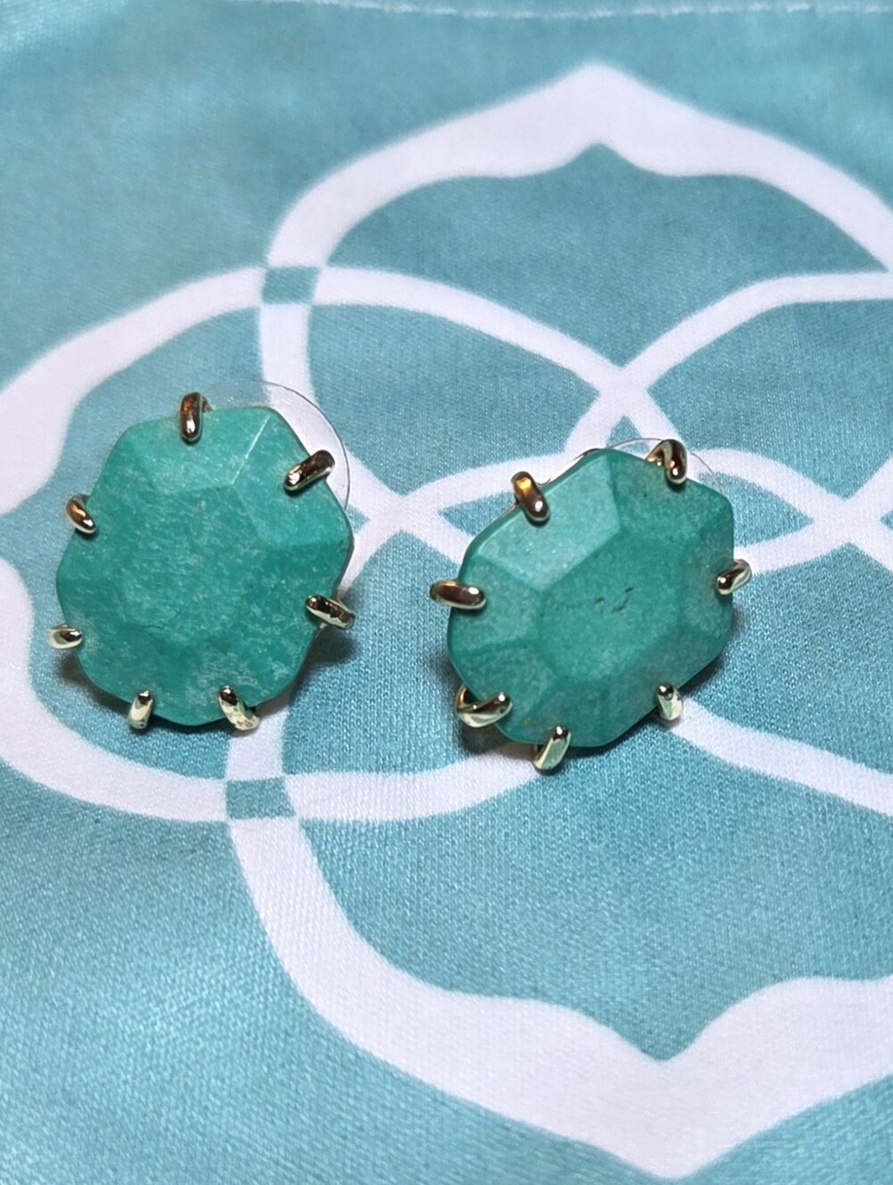 Kendra Scott Turquoise Green Faceted Stone Stud Earrings